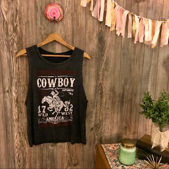 Deb Tops - {deb} cowboy spirit acid mineral wash muscle tee m